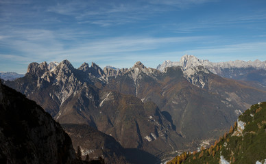 wide view over the Cadore area among the Italian Dolomites at fall
