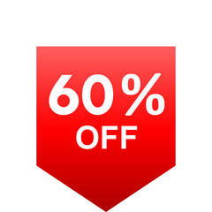 Sale - 60 percent off - red gradient tag isolated - vector