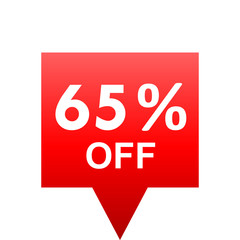 Sale - 65 percent off - red gradient tag isolated - vector