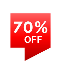 Sale - 70 percent off - red gradient tag isolated - vector