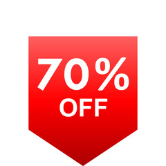 Sale - 70 percent off - red gradient tag isolated - vector
