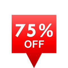 Sale - 75 percent off - red gradient tag isolated - vector