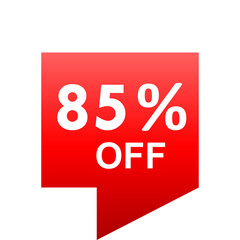 Sale - 85 percent off - red gradient tag isolated - vector