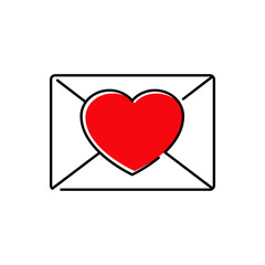 Símbolo invitación de boda con icono lineal de sobre con corazón en color rojo