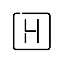 Icono plano lineal letra H en cuadrado en color negro © teracreonte