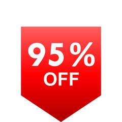 Sale - 95 percent off - red gradient tag isolated - vector
