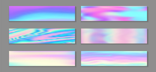 Holographic modern banner horizontal fluid gradient unicorn backgrounds vector set. Beautiful 
