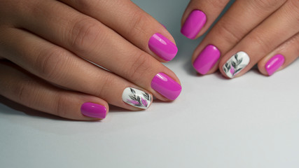 Nails Art Design. Hands With Manicure. Close Up Of Female Hands With Trendy Nails with decorations.