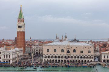 Fototapeta na wymiar Beautiful aerial view of San Marco square in a rainy day, Venice, Venice, Italy