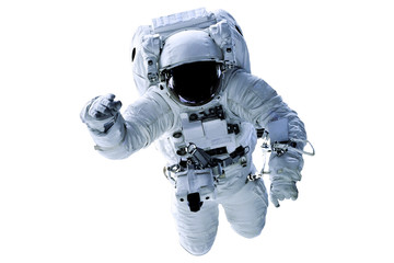 Single space Astronaut with black glas on the helmet isolated on white background. Elements of this image were furnished by NASA - obrazy, fototapety, plakaty