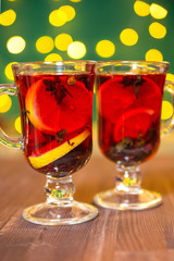 Two glasses of mulled wine on the table