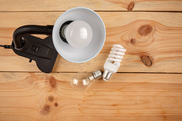lamp with installed energy-efficient and eco-friendly led light on the background of outdated...