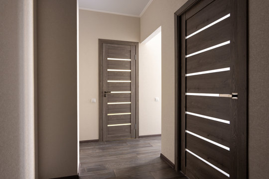 Corridor in a small apartment, closed doors
