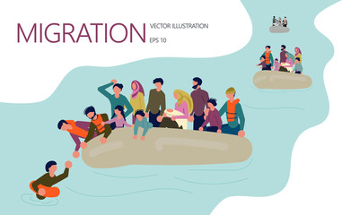 Refugee families on the boat