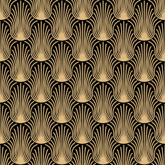 Art deco naadloos patroonontwerp - gouden abstracte vormen op zwarte background