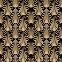 Wall murals Art deco Art deco seamless pattern design - gold abstract shapes on black background
