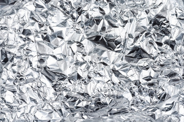 Close up of aluminum foil crumpled, Top view