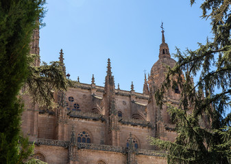 Fototapeta na wymiar Exterior view of the dome and carvings on the roof of the old Cathedral in Salamanca