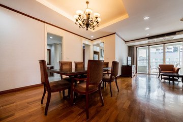 Modern living room and kitchen in small apartment 