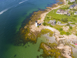 Annisquam Harbor Lighthouse top view, Gloucester, Cape Ann, Massachusetts, MA, USA. This historic...