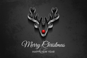 Merry christmas rudolph reindeer red nose card blackboard background with text