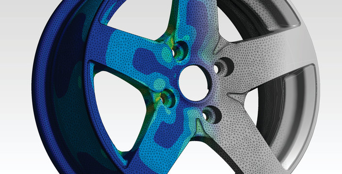Wheel Engineering With Finite Element Analysis And Transition Between Geometry, Mesh And Von Mises Stress Plot