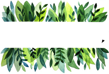 Watercolor green leaves copy space background