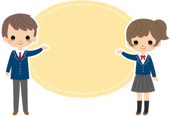 制服　学生　女子高生　ブレザー　子供　かわいい　吹き出し　フレーム　女の子　男の子