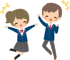 ジャンプ　笑顔　学生　制服　ブレザー　子供　男の子　女の子