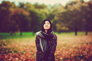 Asian woman portrait in autumn color tone