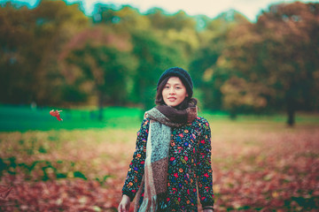 Asian woman portrait in autumn color tone