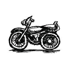 Black and white ink sketch of a motorcycle illustration vector