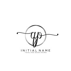 QP Initial handwriting logo with circle template vector.