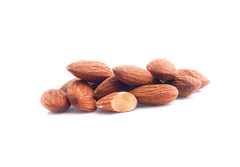 group of almonds isolated on white