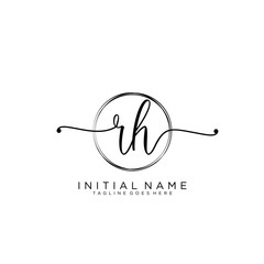 RH Initial handwriting logo with circle template vector.