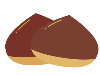 Illustration of multiple glossy raw chestnuts. No shadow.