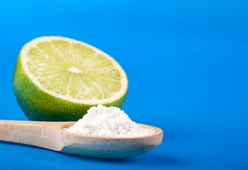 Fresh sliced lime with baking soda - Text space