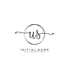 US Initial handwriting logo with circle template vector.