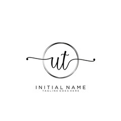 UT Initial handwriting logo with circle template vector.