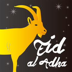 Eid al adha poster with a silhouette of a goat - Vector illustration