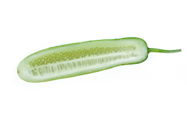 Cucumber and slices isolated over white background
