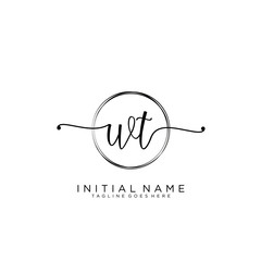 WT Initial handwriting logo with circle template vector.