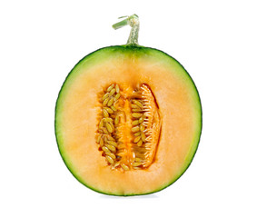 cantaloupe melon slices isolated on white background
