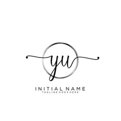 YU Initial handwriting logo with circle template vector.