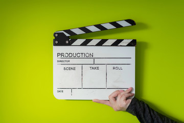 movie clapper on green  background