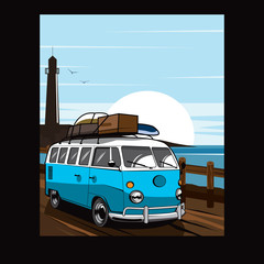 travel van on the beach