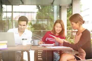 Fototapeta premium Freelance people working new business project together at the cafe .Business Worker Freelance concept