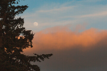 moon behind orange clouds