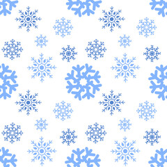 Naklejka premium Seamless repeating patterns feature snowflakes on white background. Perfect for winter and Christmas theme print, banners, background, patterns, fabric, card.