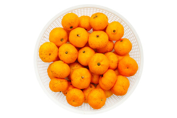 pile of fresh oranges on white background